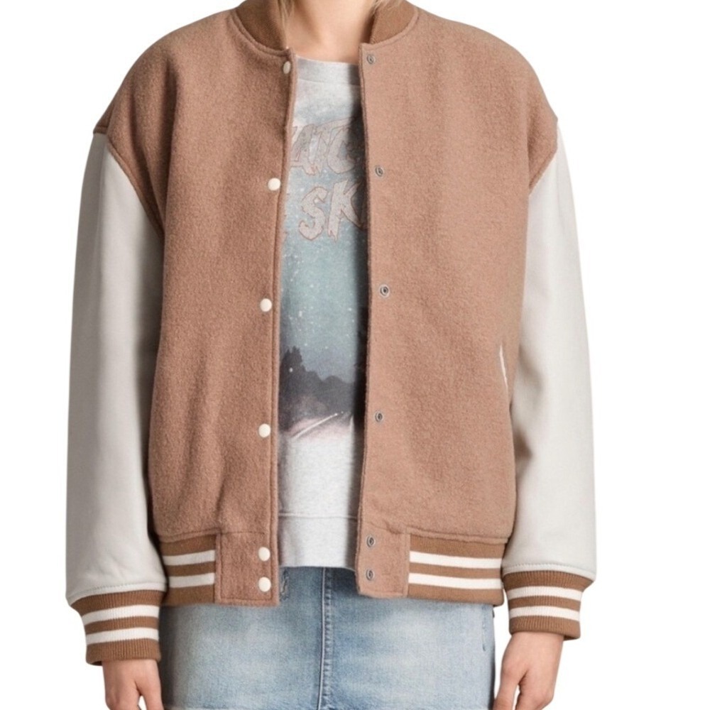 All Saints Base Bomber Varsity Jacket Wool and Sheep leather  letterman sz Small